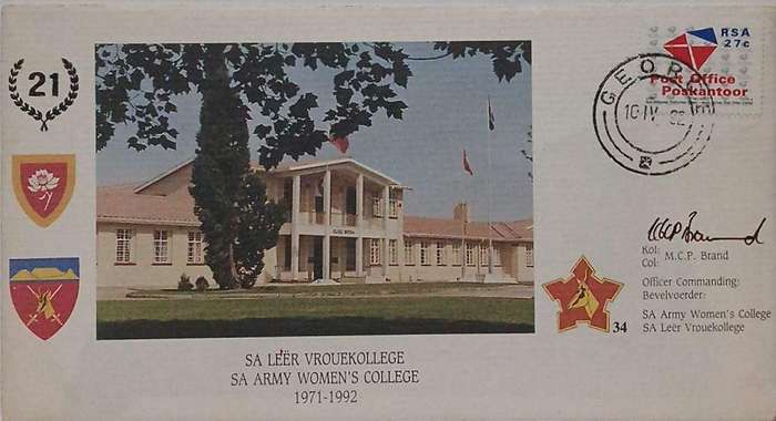FDC SA Army Woman's College autographed by commanding officer col. BRAND