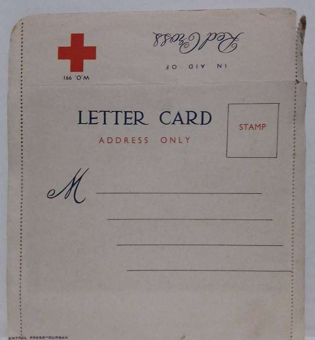 Durban centenary souvenirs 1954 red cross letter card with image of Durban