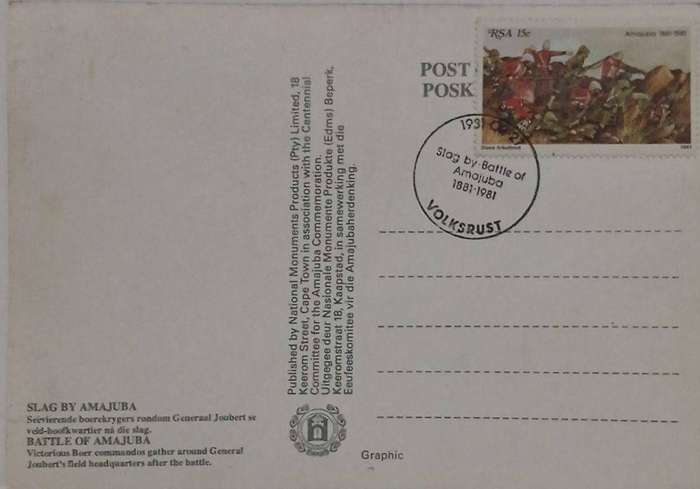 Battle of Amajube centenary postcard set of 6 1981