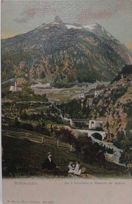 Mint vintage colour litho scenic postcard of Gottardbahn