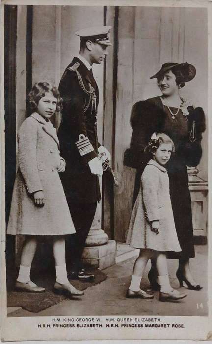 Vintage RPPC of King George V1, Queen Elizabeth, princess Elizabeth and Princess Margaret Rose 1937