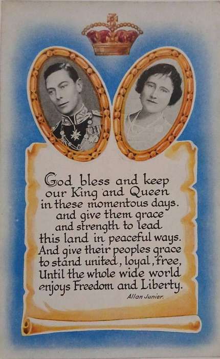 Vintage colour valentines commemorative postcard of King George and Queen Elizabeth