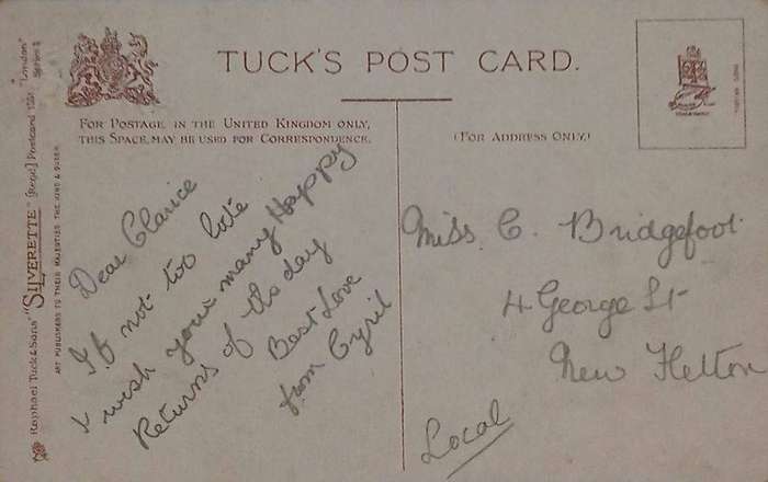RPPC of The Old Curiosity Shop embossed with city coat of arms in red