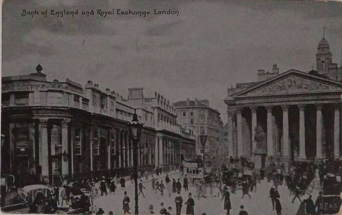 RPPC postcard ard of bank of England, printed in silver by Delittle Fenwick and Co. 1921