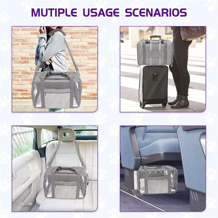 Pet Ventilated Collapsible Portable Mesh Travel Carrier Including Collapsible Silicone Pet Bowl and
