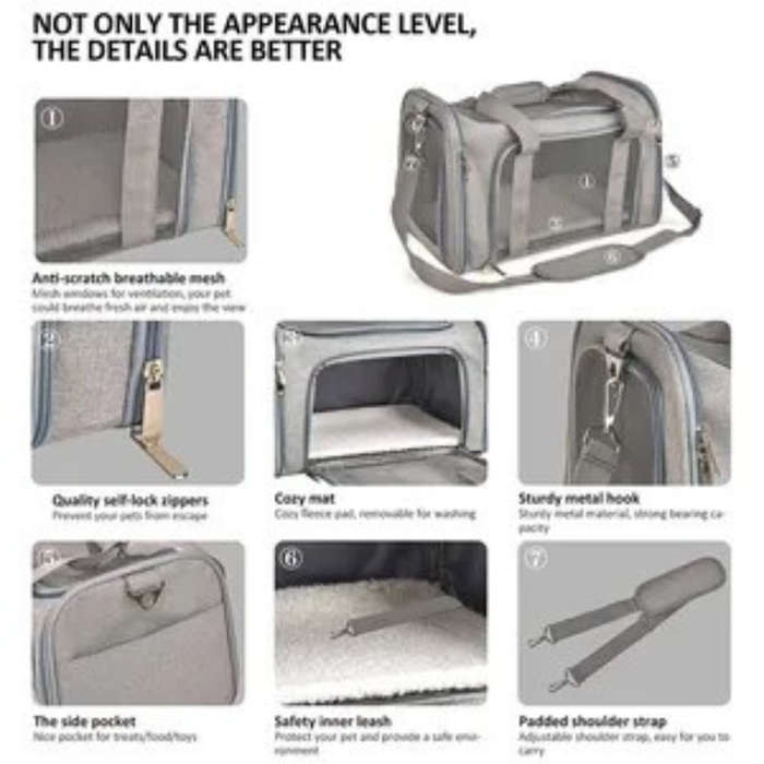 Pet Ventilated Collapsible Portable Mesh Travel Carrier Including Collapsible Silicone Pet Bowl and