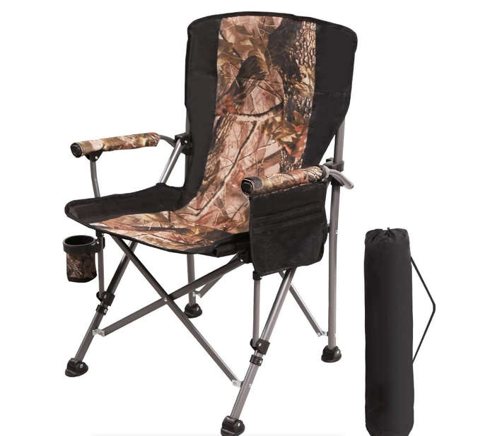 Green Portable Folding Camping Chair with Cup Holder and Side Pocket