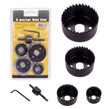 6PCS Hole Saw Kit - Carbon Steel Downlights Holesaw Drill Bit Tools Cutter Set for Wood, Plasterboar