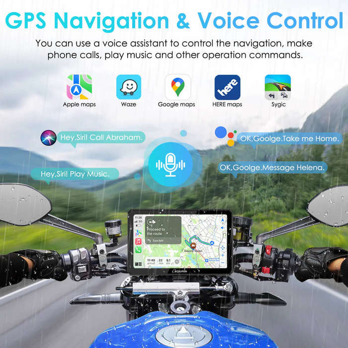 Carpuride W712D Rotatable Motorcycle Stereo with GPS Navigation & Dash Cam