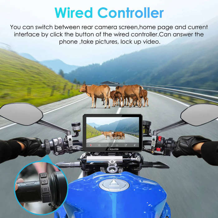 Carpuride W712D Rotatable Motorcycle Stereo with GPS Navigation & Dash Cam