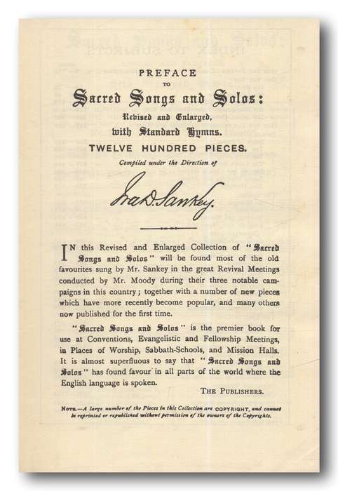 Sacred Songs & Solos: Revised and Enlarged, with Standard Hymns 1200 Pieces by Ira D Sankey