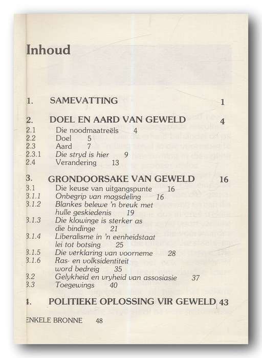 Hervorming en Geweld saamgestel deur SABRA (1985)