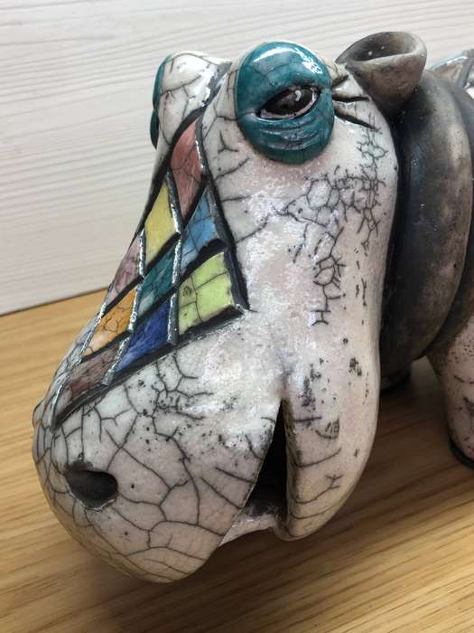WOW !!! HUGE RAKU POTTERY HIPPO IN IMMACULATE CONDITION