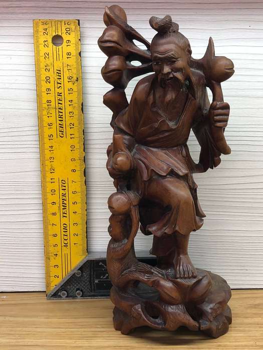 Numbered 1009 LTD edition carved Chinese rosewood figure of an immortal wise man c19th C