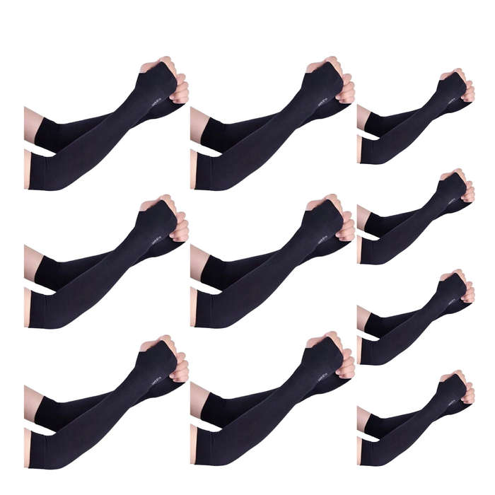 Let's Slim Arm Sleeves UV Sun Protection Arm Cover Sleeves - 10 Pairs(Black)