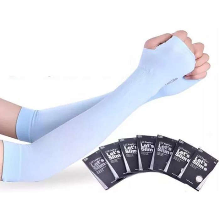 Let's Slim Arm Sleeves UV Sun Protection Arm Cover Sleeves - 10 Pairs(White)