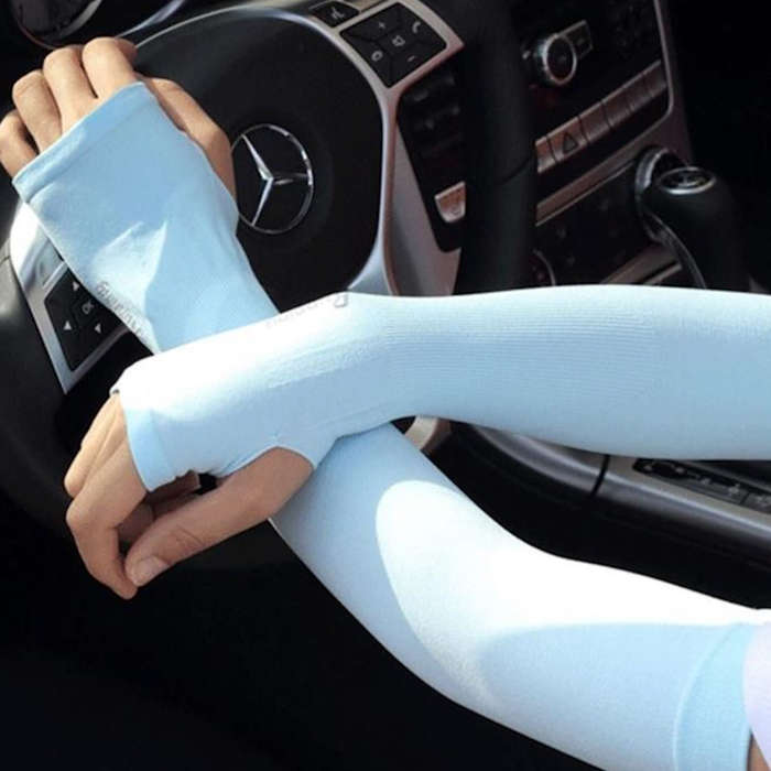 Let's Slim Arm Sleeves UV Sun Protection Arm Cover Sleeves - 10 Pairs(White)