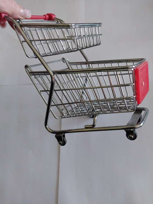 Miniature Double Shopping Trolley, Red, Size 170mm x 100mm x 130mm, See Photo's For More Info