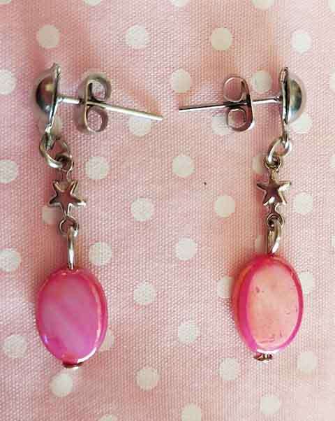 Earrings, Pink Shell Beads, Nickel Findings And Ear Studs, 32mm, 2pc