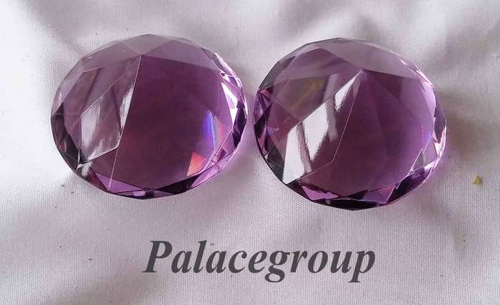Display Item, 2 x  Purple Amethyst Crystals, Round Cut, Dia 40mm, Height 25mm, Weight 32gr