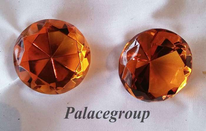 Display Item, 2 x  Yellow Topaz (Colour) Crystals, Round Cut, Dia 30mm, Height 21.3mm, Weight 16gr