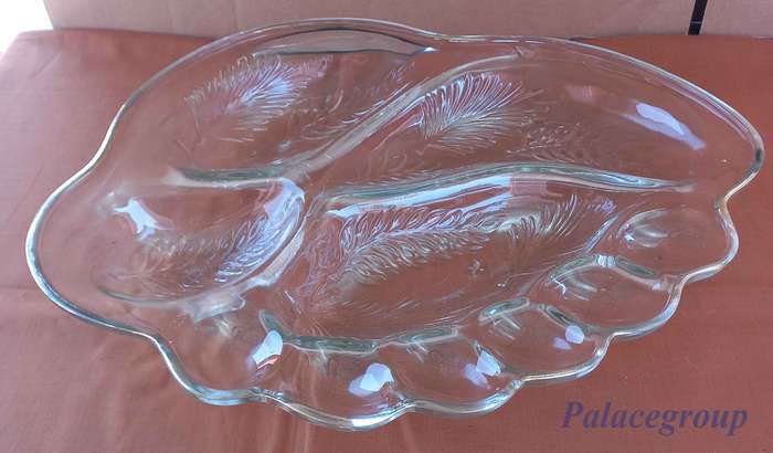 Heavy Clear Glass Platter / Snack Dish With Golden Trimming,  L ±435mm x W 350mm x H 50mm