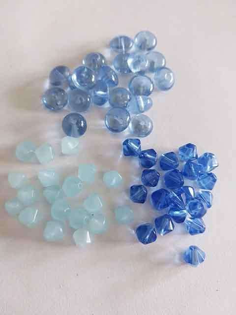 Glass Beads, Mixed, 3 x 20pc, Blue+Blue+Seafoam, Flat Round, Bicone, Bicone, 5mm x 8mm, 6mm, 6mm