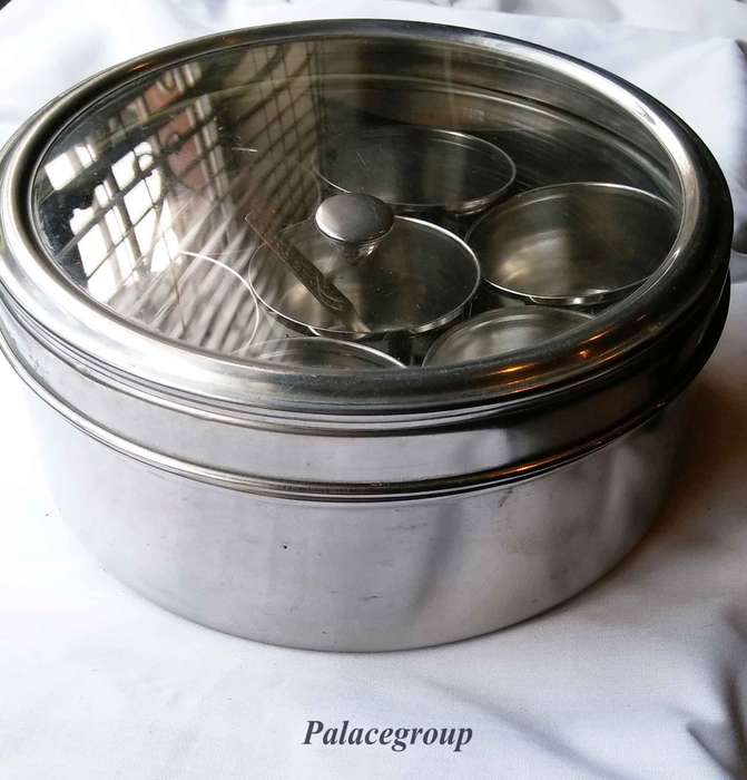 Masala Dabba, Stainless Steel Container For Storing Indian Spices, 200mm x 85mm, Good Condtion