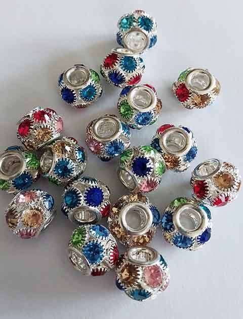 Rondals, Metal, Silver Coloured, Mixed Colour Rhinestones, 10mm x 13mm, 4pc