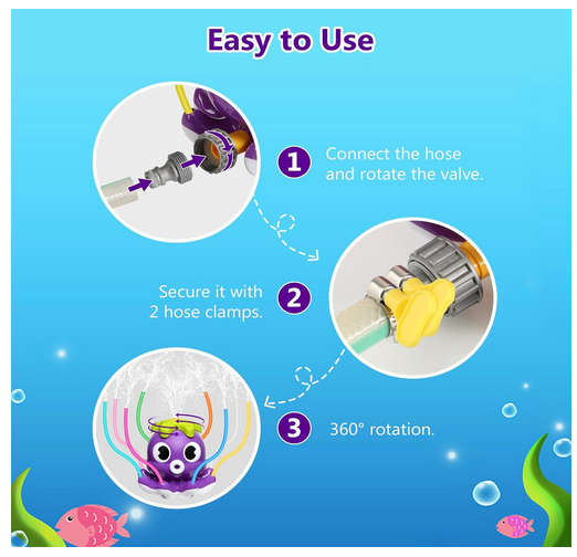 MoKo Water Spray Sprinkler for Kids-Cute Sprinkler with 8 Wiggle Tubes and 2 Hose Clamps Outdoor Sp