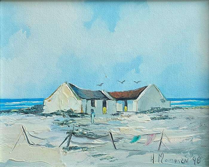 Charming Original Oil Painting by South African Artist H. Mommen (1998) - Coastal Scene