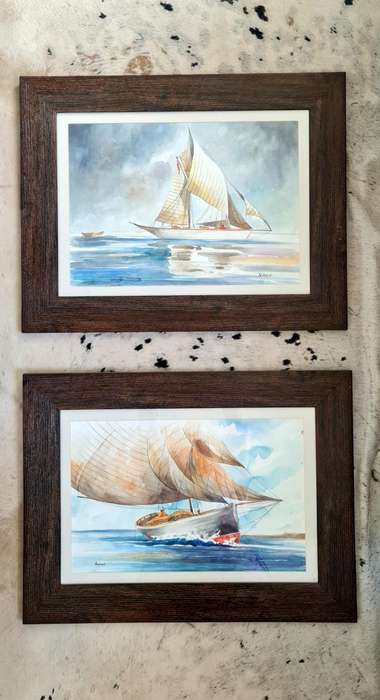 Original Art. Yacht Paintings (two) by Renown Artist, Roland. Framed.