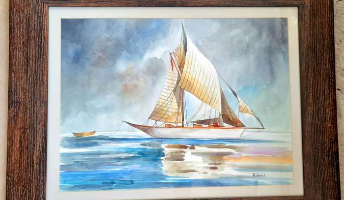 Original Art. Yacht Paintings (two) by Renown Artist, Roland. Framed.