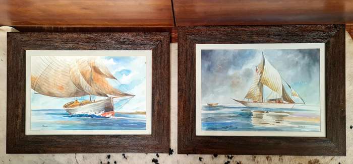 Original Art. Yacht Paintings (two) by Renown Artist, Roland. Framed.