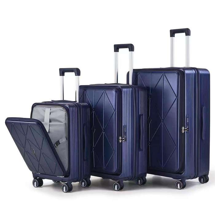 Premium Navy Blue PC Luggage Set - 3 Sizes, TSA Locks, Spinner Wheels, Expandable, Side-Opening