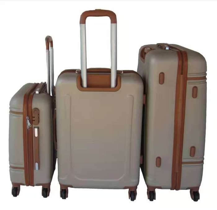 Gold ABS Luggage Set - 3 Piece Spinner Suitcases with Locks, Polka Dot Lining & Hard Shell Design