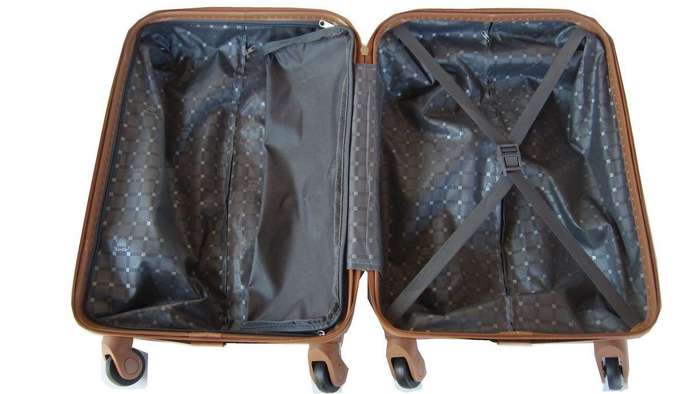 Black ABS Luggage Set - 3 Piece Spinner Suitcases with Locks, Polka Dot Lining & Brown Accents