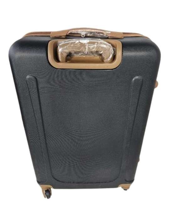 Black ABS Luggage Set - 3 Piece Spinner Suitcases with Locks, Polka Dot Lining & Brown Accents
