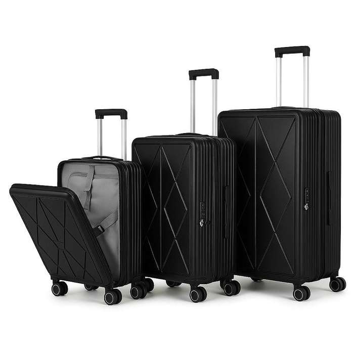 Sleek Black 3-Piece Luggage Set with Laptop Access & Spinner WheelsSA Travel