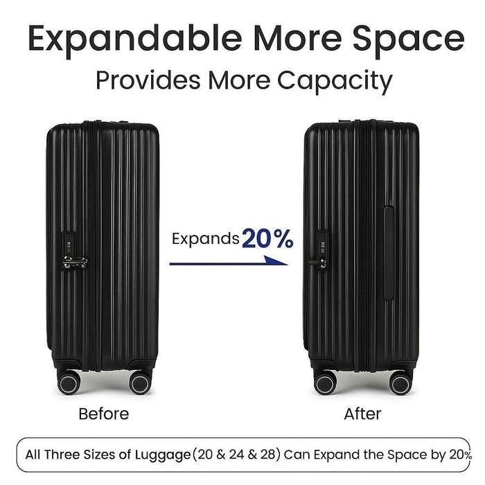 Sleek Black 3-Piece Luggage Set with Laptop Access & Spinner WheelsSA Travel