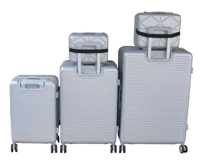 Silver 3-Piece Spinner Luggage Set with TSA Locks & Cosmetic Cases  Diamond Hard Shell Travel SA
