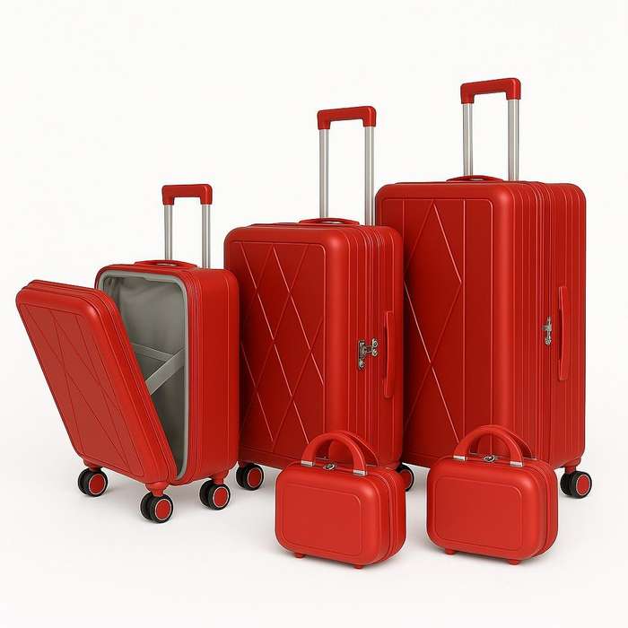 5-Piece Red Hard Shell Luggage Set with Spinner Wheels & TSA Locks  Stylish Lightweight Travel Bags