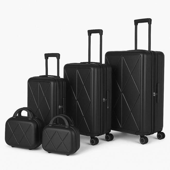 5-Piece Black Hard Shell Luggage Set with TSA Locks & Spinner Wheels  Durable Travel Bag Collection