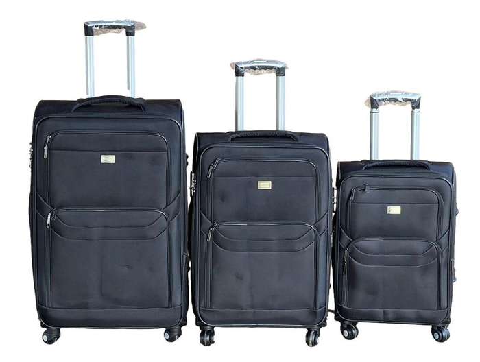 3-Piece Black Soft-Sided Luggage Set  Spinner Wheels, Combo Locks & Expandable Travel Fabric Design