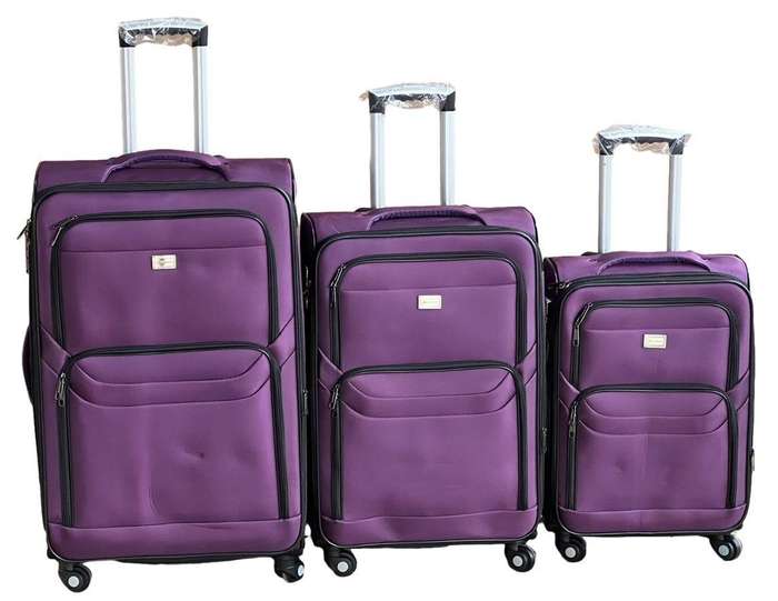 3-Piece Purple Soft Shell Luggage Set  Spinner Wheels, Combo Locks & Expandable Quilted Interiors