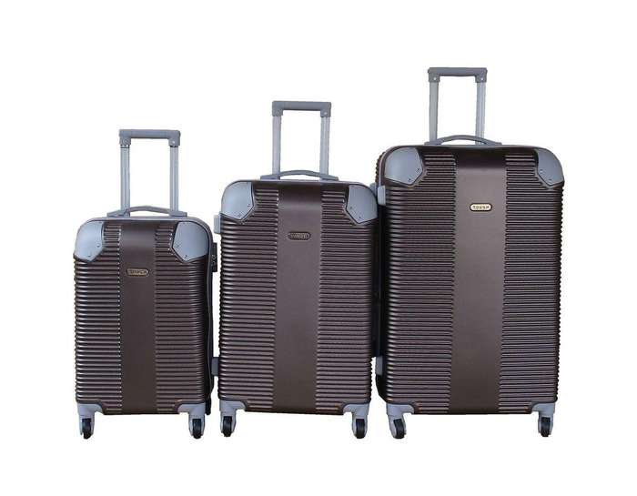 TOUCH 3-Piece Brown Hardshell Luggage Set with Spinner Wheels, Locks & Organised Interiors