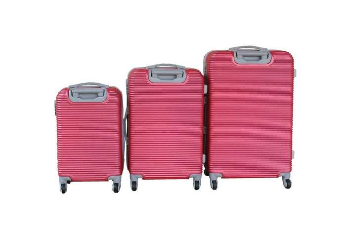 Red 3-Piece Hard Shell Spinner Luggage Set with Lock, Ribbed Texture, Wheels & Organised Interiors
