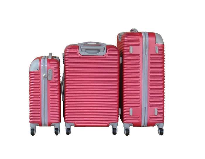 Red 3-Piece Hard Shell Spinner Luggage Set with Lock, Ribbed Texture, Wheels & Organised Interiors