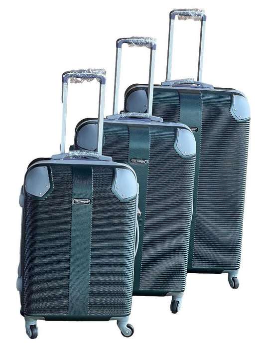 3-Piece Dark Green Hardshell Luggage Set with Spinner Wheels, Combo Lock, Telescopic Handle & Zipper