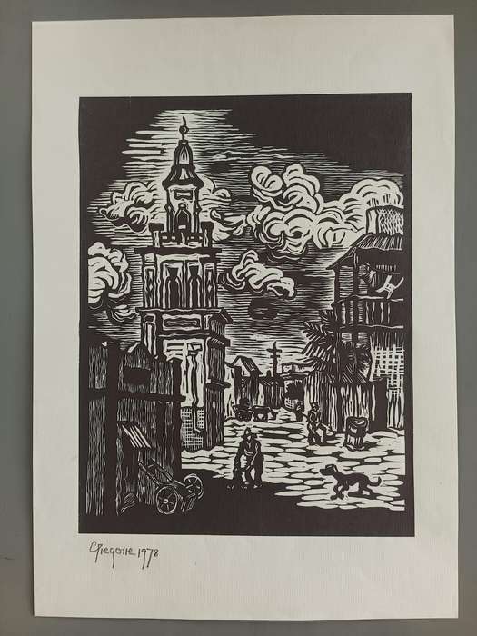 GREGOIR BOONZAIER SIGNED LINOCUT - DISTRICT 6 - 300 X 230